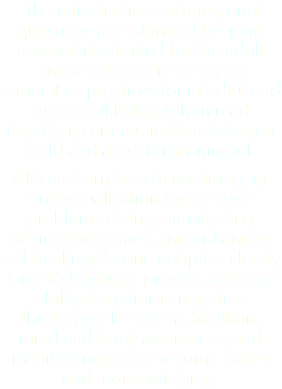 The introductions, stories, and questions are intended to spark new habits of mind for the adult and teach children easy to remember practices for mindful and successful living. When read together, communication between child and adult is meaningful. All can learn how to use imagery and visualization for creative problem solving, manifesting desired outcomes, and enhanced self-healing. As one adopts a clearly targeted thought process, with the ability to re-frame negative thinking, self-esteem, intuition, mind and body awareness, and manifesting goals become easier and more satisfying.